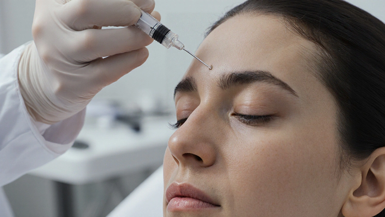 Dermatologist injecting Botox into a relaxed patient’s forehead, showing precise, minimal‑downtime treatment.
