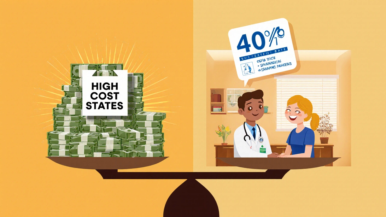 Balanced scale comparing high-cost clinic luxuries with affordable Michigan care.