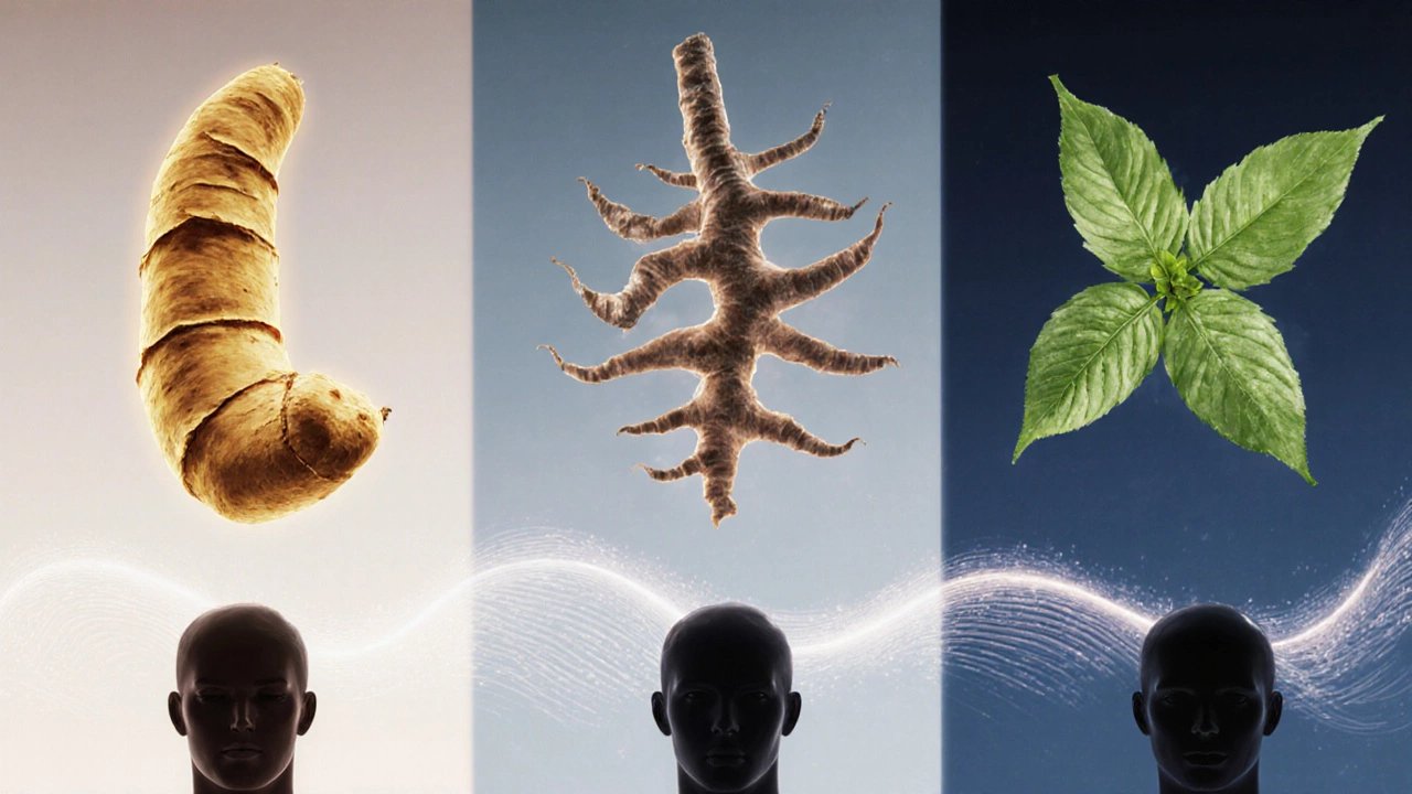 Three herbal forms glowing above human silhouette, representing daily health benefits.