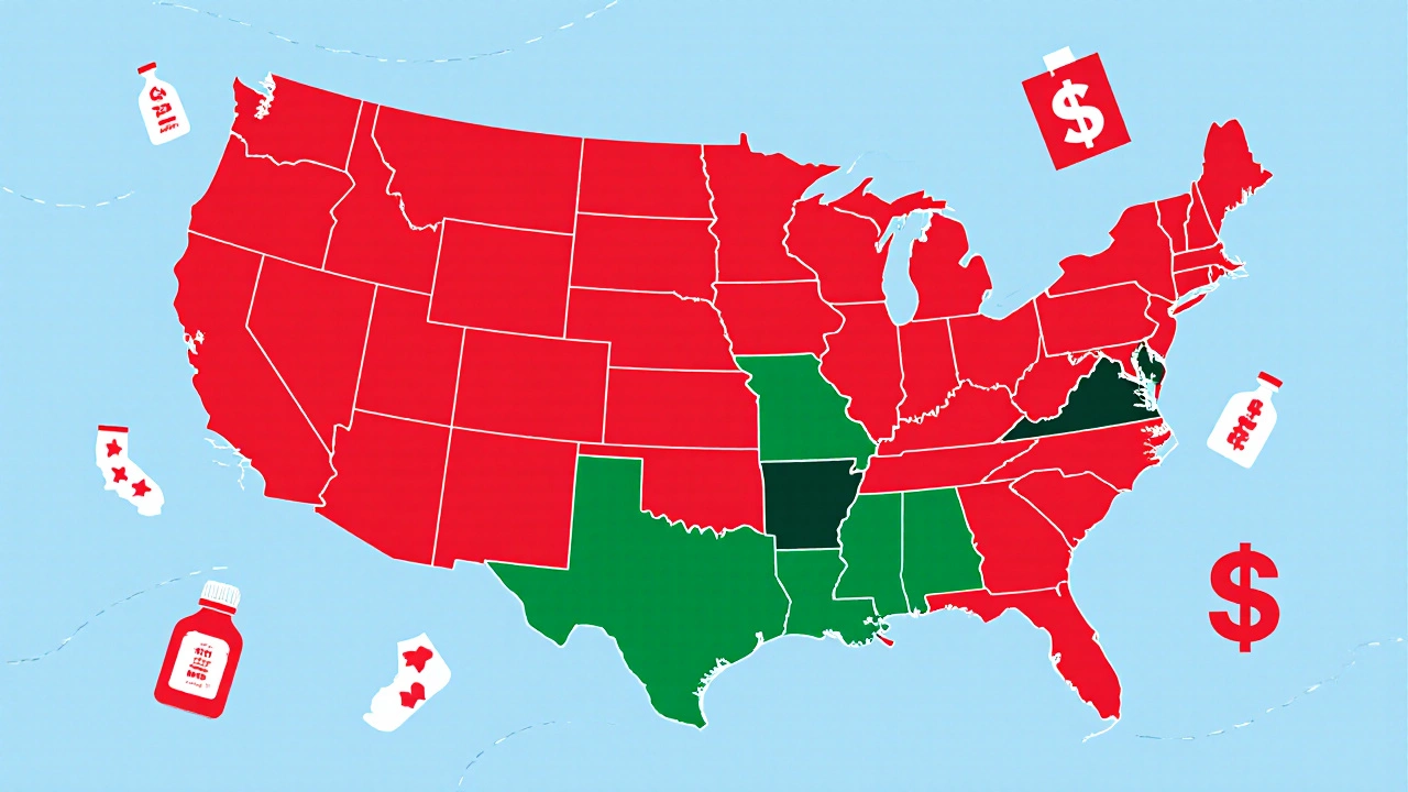 U.S. map showing states with cheapest and most expensive IVF costs by color.