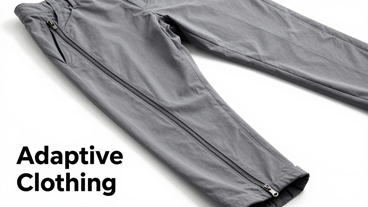 Adaptive trousers featuring a side-opening zipper for easy dressing